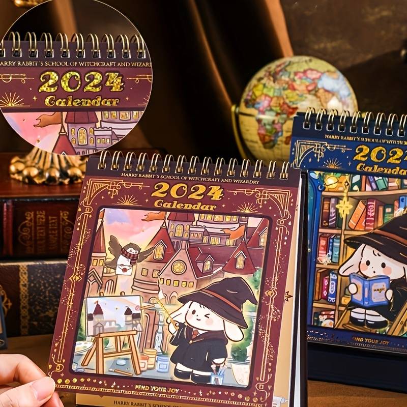 2024 Desk Calendar, Magic College Rabbit Blue Mint Green Foil Stamping Mini  Cartoon Anime Student Calendar Planner With Sticker, Exquisite And Cute  Fairy Tale Notepad - Temu